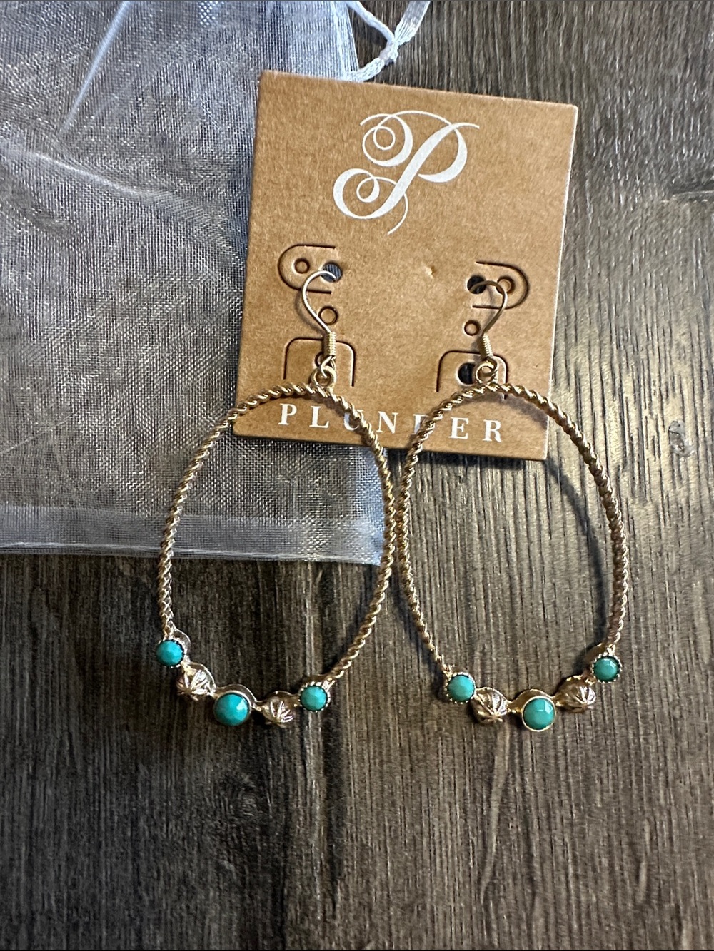 Plunder Gold-Toned Hoop Earrings with Turquoise Accents
